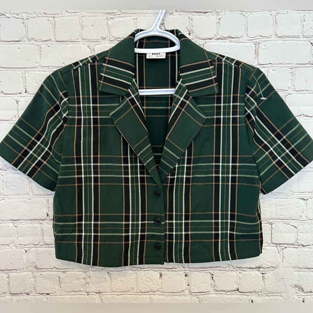 ARITZIA Sunday Best Green Plaid Tartan Crop Top size XS